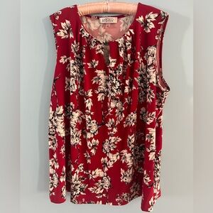 Kasper Red and Cream Floral Blouse